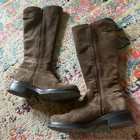 $600 LA CANDIENNE GOLDEY SUEDE BOOT STONE BROWN BUCKLES KNEE high size 8 - Picture 4 of 7